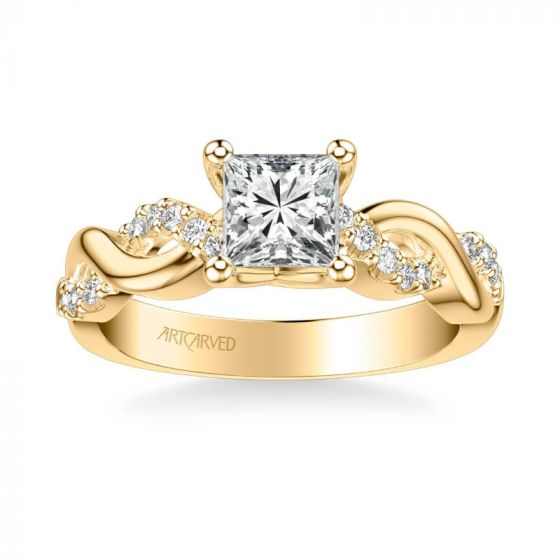 ArtCarved Gabriella Contemporary Side Stone Twist Diamond Engagement Ring in 18k Yellow Gold