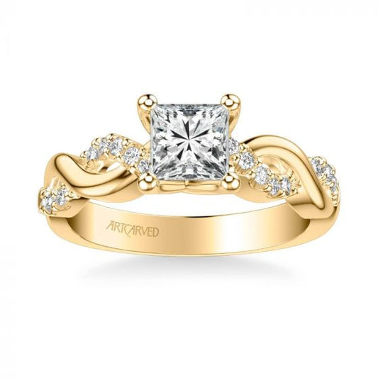 ArtCarved Gabriella Contemporary Side Stone Twist Diamond Engagement Ring in 18k Yellow Gold