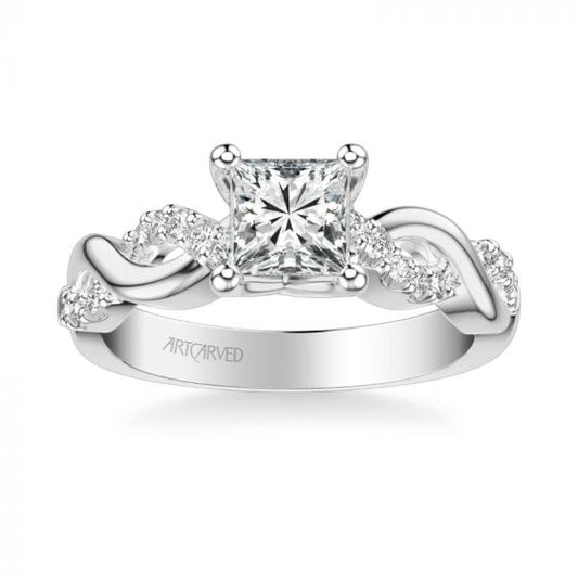 ArtCarved Gabriella Contemporary Side Stone Twist Diamond Engagement Ring in 14k White Gold