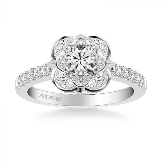 ArtCarved Platinum Skyler Contemporary Floral Halo Diamond Engagement Ring