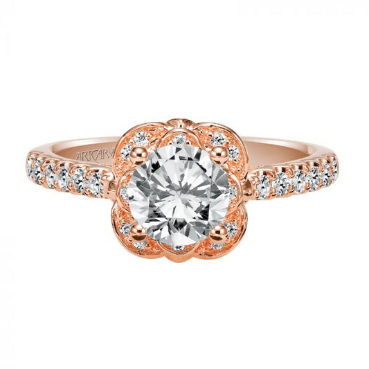 Artcarved Bridal Semi-Mounted with Side Stones Contemporary Floral Halo Engagement Ring Skyler 14K Rose Gold
