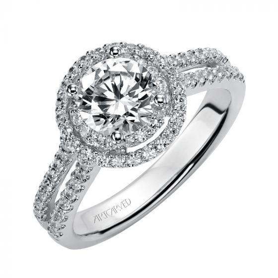 Artcarved Bridal Semi-Mounted with Side Stones Classic Halo Engagement Ring Callie 14K White Gold