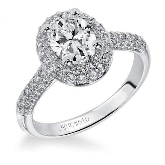 Artcarved Bridal Mounted with CZ Center Classic Pave Halo Engagement Ring Betsy 14K White Gold