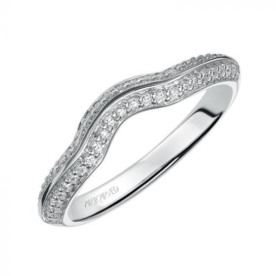 Artcarved Bridal Mounted with Side Stones Contemporary Halo Diamond Wedding Band Cynthia 14K White Gold
