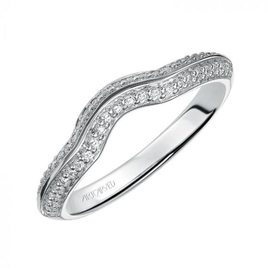 Artcarved Bridal Mounted with Side Stones Contemporary Halo Diamond Wedding Band Cynthia 14K White Gold