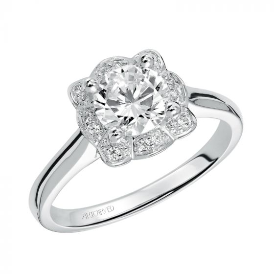 Artcarved Bridal Semi-Mounted with Side Stones Contemporary Halo Engagement Ring Marissa 14K White Gold