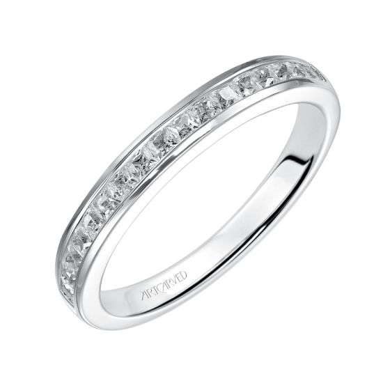 Artcarved Bridal Mounted with Side Stones Classic Diamond Wedding Band Portia 14K White Gold