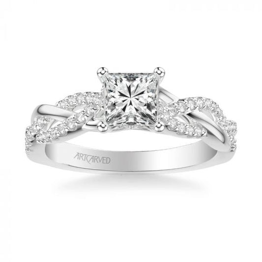 ArtCarved Platinum Virginia Contemporary Side Stone Twist Diamond Engagement Ring