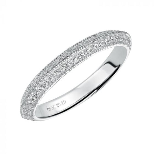 Artcarved Bridal Mounted with Side Stones Vintage Diamond Wedding Band Brenda 14K White Gold