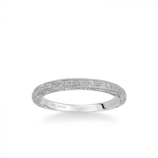 ArtCarved Gretchen Vintage Diamond and Milgrain Engraved Wedding Band in 18k White Gold