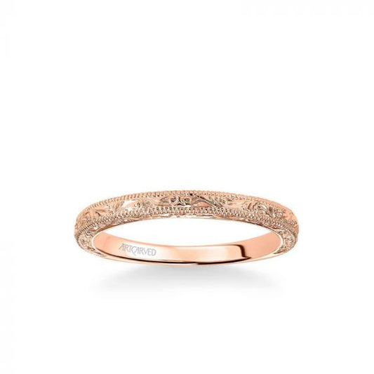 ArtCarved Bernadette Vintage Engraved and Milgrain Wedding Band in 14k Rose Gold