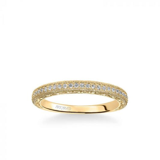 ArtCarved Anabelle Vintage Diamond and Milgrain Engraved Wedding Band in 14k Yellow Gold