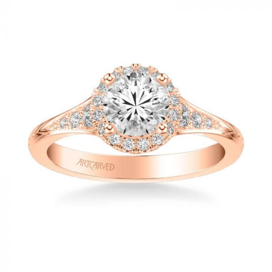 ArtCarved Farrah Vintage Round Halo Diamond Engagement Ring in 14k Rose Gold