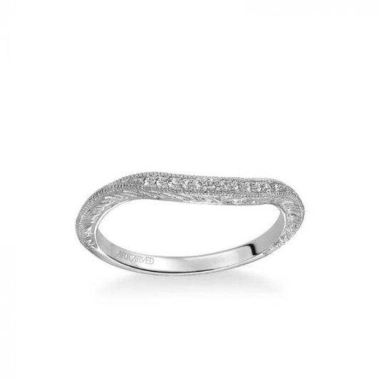 ArtCarved Platinum Angel Vintage Diamond and Milgrain Engraved Wedding Band