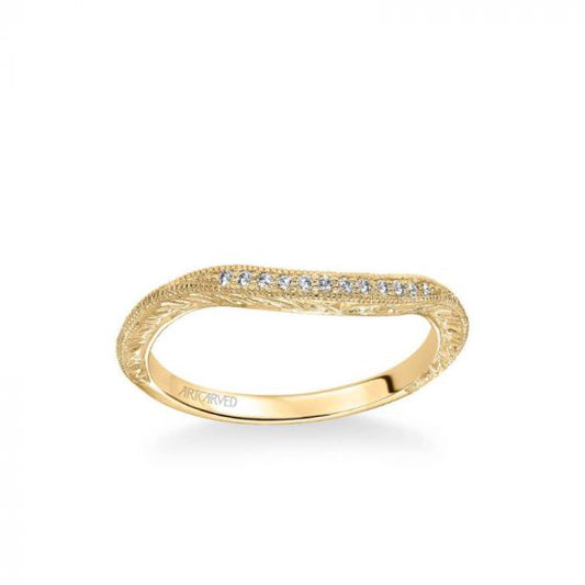ArtCarved Angel Vintage Diamond and Milgrain Engraved Wedding Band in 14k Yellow Gold