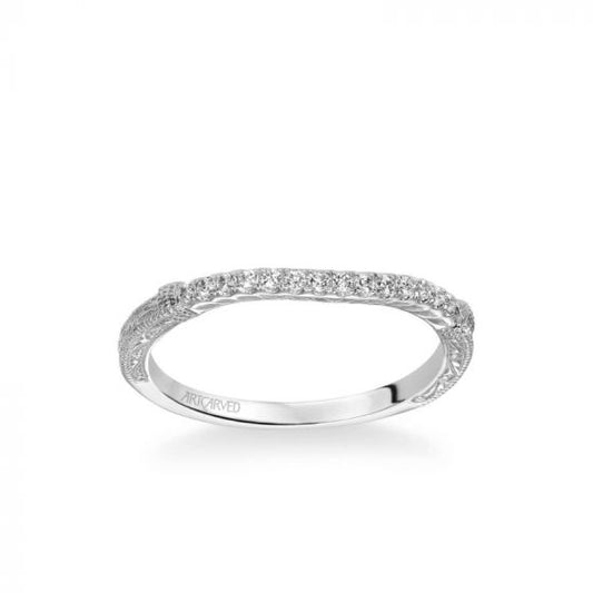 ArtCarved Platinum Angelina Vintage Diamond and Milgrain Engraved Wedding Band