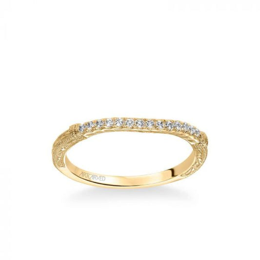 ArtCarved Angelina Vintage Diamond and Milgrain Engraved Wedding Band in 14k Yellow Gold