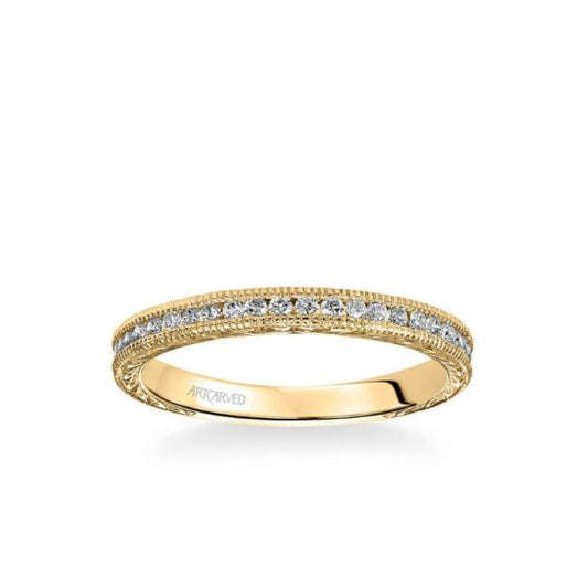 ArtCarved Zoya Vintage Diamond and Milgrain Engraved Wedding Band in 14k Yellow Gold