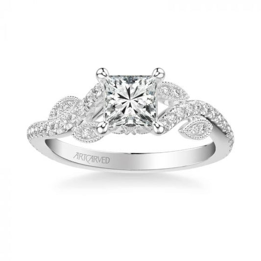 ArtCarved Platinum Milena Contemporary Side Stone Floral Diamond Engagement Ring