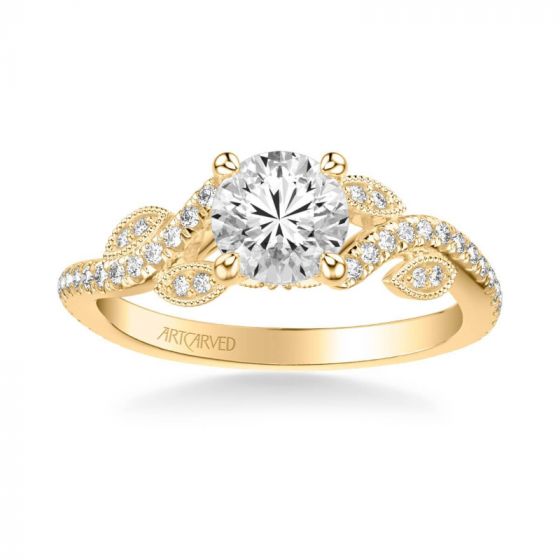 ArtCarved Milena Contemporary Side Stone Floral Diamond Engagement Ring in 14k Yellow Gold