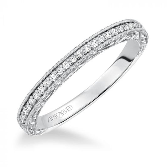 Artcarved Bridal Mounted with Side Stones Vintage Vintage Diamond Wedding Band Althea 14K White Gold