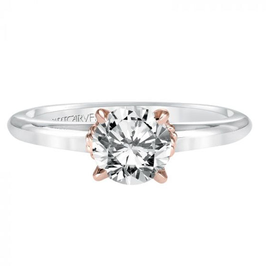 Artcarved Bridal Semi-Mounted with Side Stones Contemporary Rope Solitaire Engagement Ring Clarice 14K White Gold