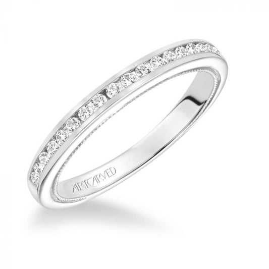 Artcarved Bridal Mounted with Side Stones Contemporary Diamond Wedding Band Posey 14K White Gold