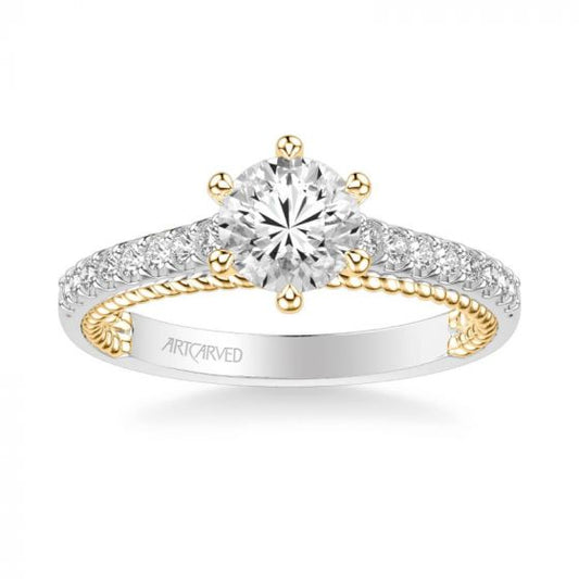 ArtCarved Ilena Contemporary Side Stone Rope Diamond Engagement Ring in 18k White and Yellow Gold