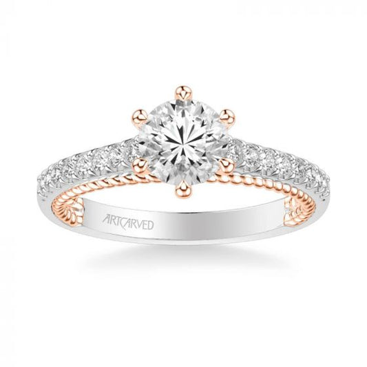 ArtCarved Ilena Contemporary Side Stone Rope Diamond Engagement Ring in 18k White and Rose Gold