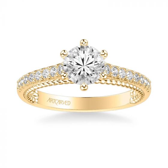 ArtCarved Ilena Contemporary Side Stone Rope Diamond Engagement Ring in 14k Yellow Gold
