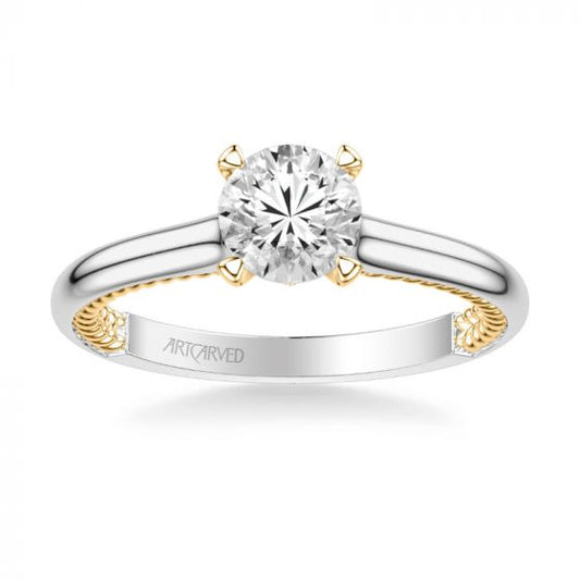 ArtCarved Cameron Contemporary Solitaire Rope Diamond Engagement Ring in 18k White and Yellow Gold