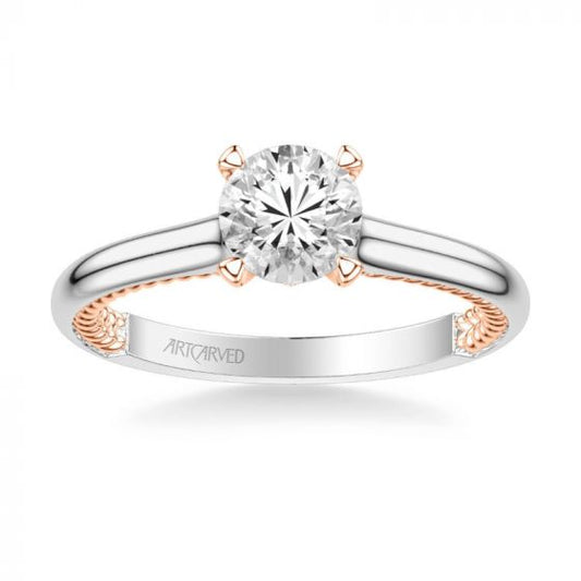 ArtCarved Cameron Contemporary Solitaire Rope Diamond Engagement Ring in 14k White and Rose Gold