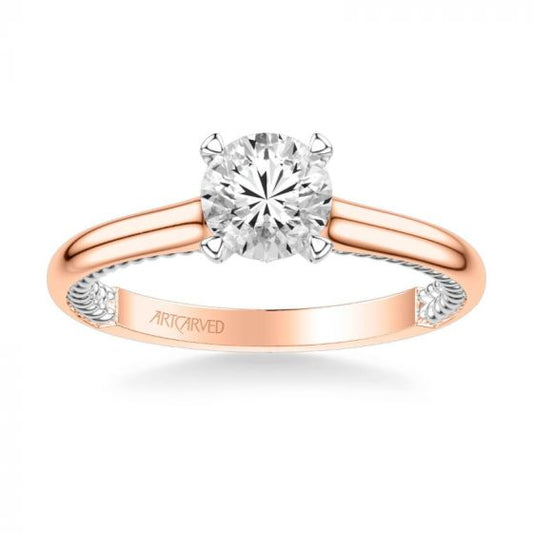 ArtCarved Cameron Contemporary Solitaire Rope Diamond Engagement Ring in 14k Rose and White Gold