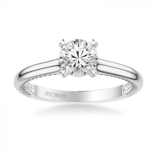 ArtCarved Cameron Contemporary Solitaire Rope Diamond Engagement Ring in 14k White Gold