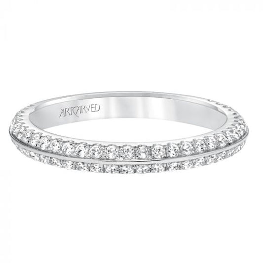 Artcarved Bridal Mounted with Side Stones Contemporary Twist Halo Diamond Wedding Band Liana 14K White Gold