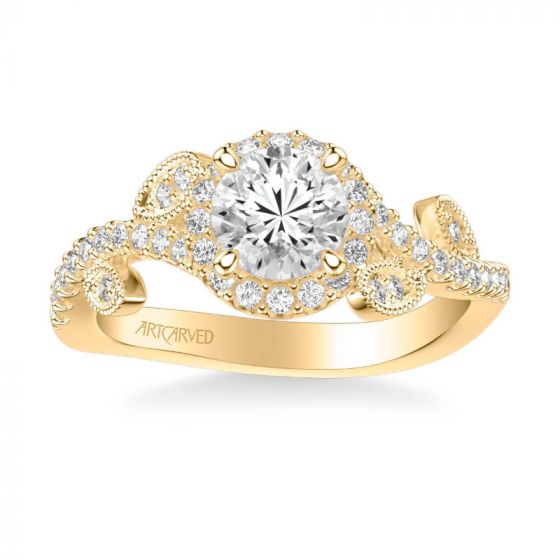 ArtCarved Thalia Contemporary Round Halo Floral Diamond Engagement Ring in 18k Yellow Gold