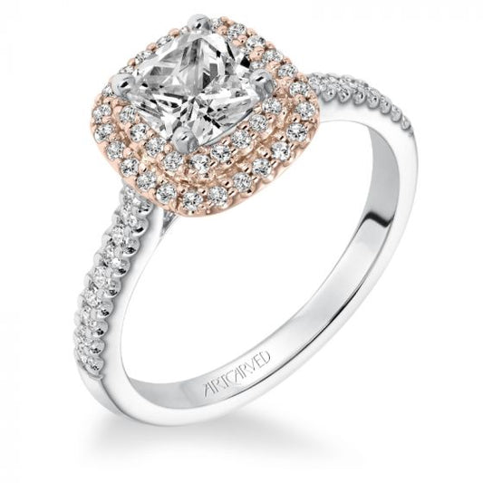 Artcarved Bridal Mounted with CZ Center Classic Halo Engagement Ring Avril 14K White Gold Primary & 14K Rose Gold