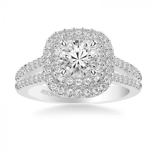 ArtCarved Dorothy Classic Cushion Halo Diamond Engagement Ring in 14k White Gold