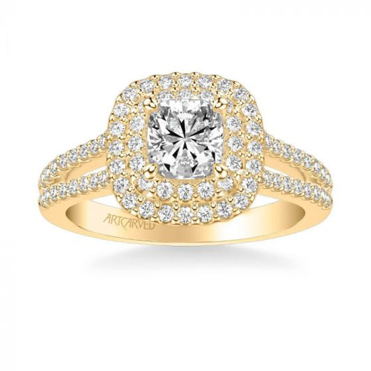 ArtCarved Dorothy Classic Cushion Halo Diamond Engagement Ring in 18k Yellow Gold