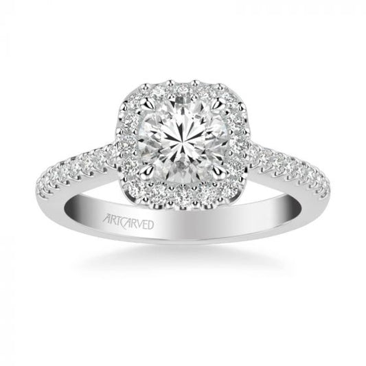 ArtCarved Liv Classic Round Halo Diamond Engagement Ring in 18k White Gold