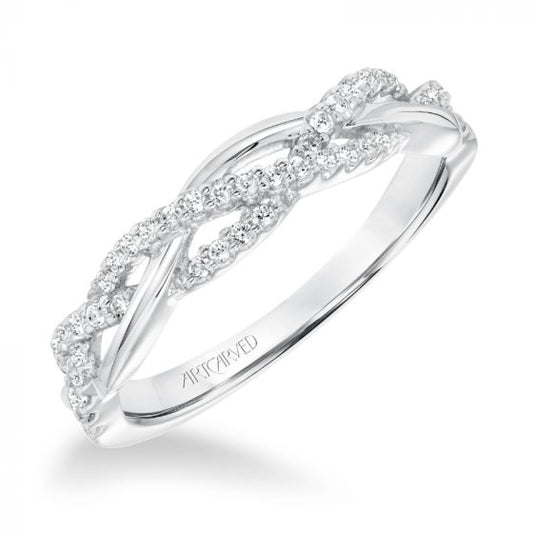 Artcarved Bridal Mounted with Side Stones Contemporary Twist Halo Diamond Wedding Band Charlene 14K White Gold