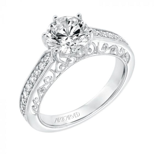 Artcarved Bridal Mounted with CZ Center Vintage Heritage Engagement Ring Cossette 14K White Gold