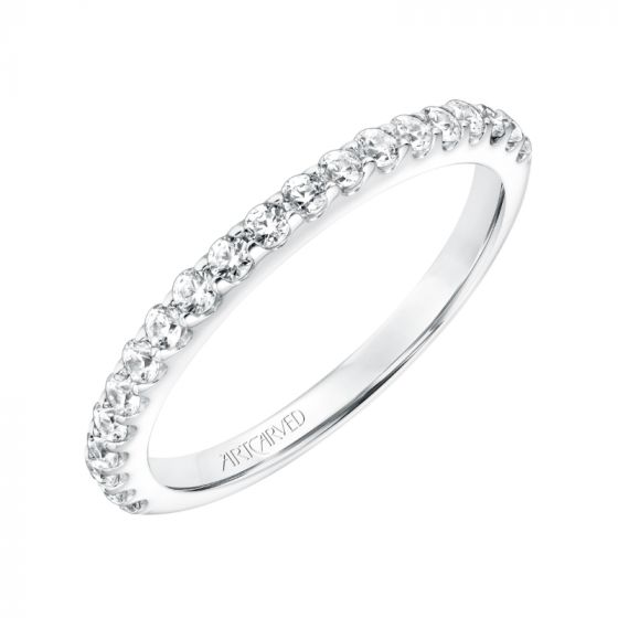 Artcarved Bridal Mounted with Side Stones Classic Halo Diamond Wedding Band Frances 14K White Gold