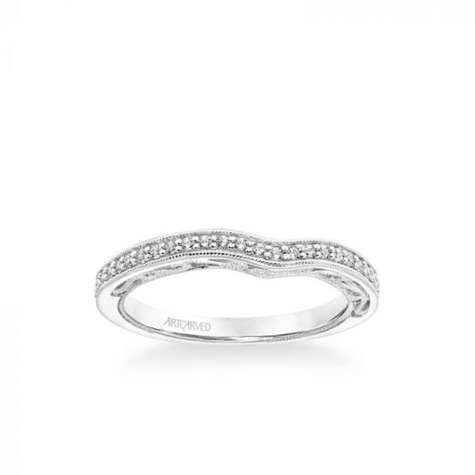 ArtCarved Gayla Vintage Heritage Collection Diamond and Milgrain Filigree Scrollwork Wedding Band in 14k White Gold