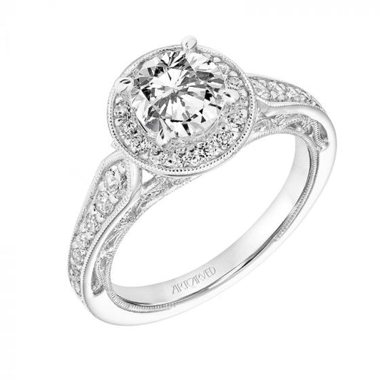 Artcarved Bridal Mounted with CZ Center Vintage Filigree Halo Engagement Ring Dolores 14K White Gold
