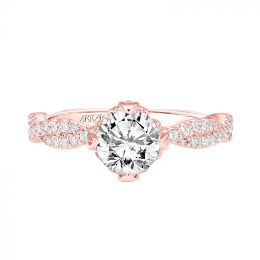 Artcarved Bridal Mounted with CZ Center Contemporary Floral Twist Engagement Ring Rose Goldlla 18K Rose Gold