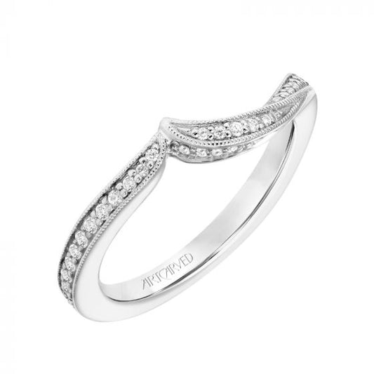 Artcarved Bridal Mounted with Side Stones Contemporary Floral Diamond Wedding Band Calalily 18K White Gold