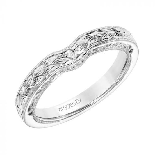 Artcarved Bridal Mounted with Side Stones Vintage Filigree Diamond Wedding Band Marion 18K White Gold