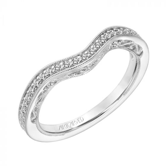 Artcarved Bridal Mounted with Side Stones Vintage Filigree Halo Diamond Wedding Band Astrid 14K White Gold