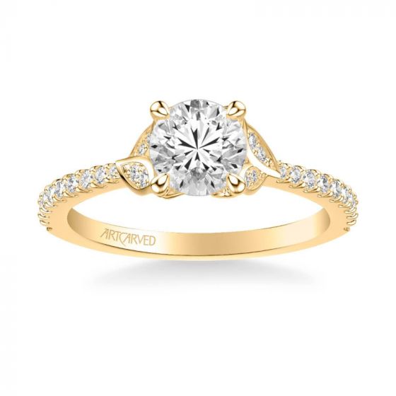 ArtCarved Bluebelle Contemporary Side Stone Floral Diamond Engagement Ring in 18k Yellow Gold